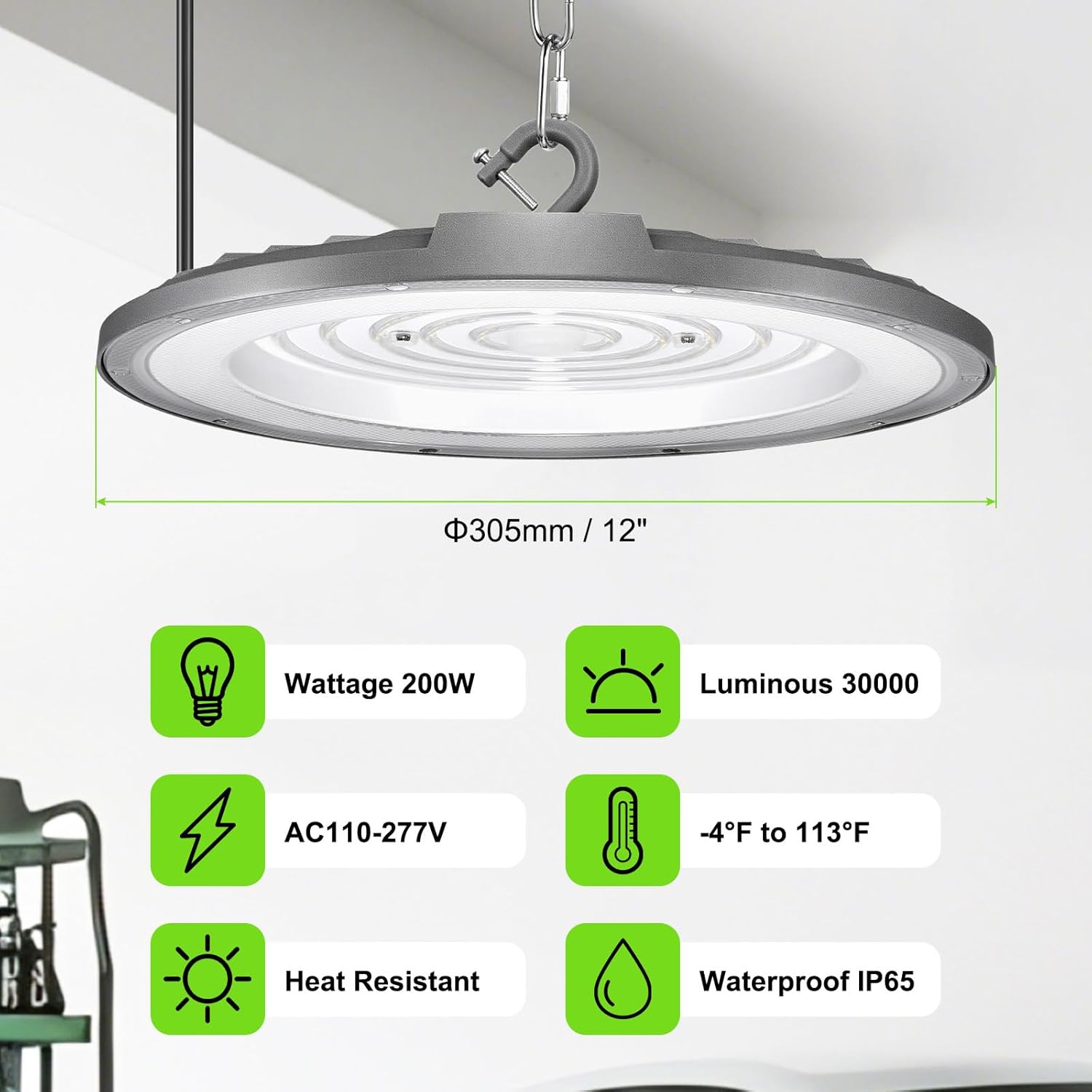 UFO LED High Bay Lights High Bay LED Shop Lights IP65 Waterproof Commercial Bay Lighting with US Plug for Warehouse Garage Barn (Modern 200W, 6)