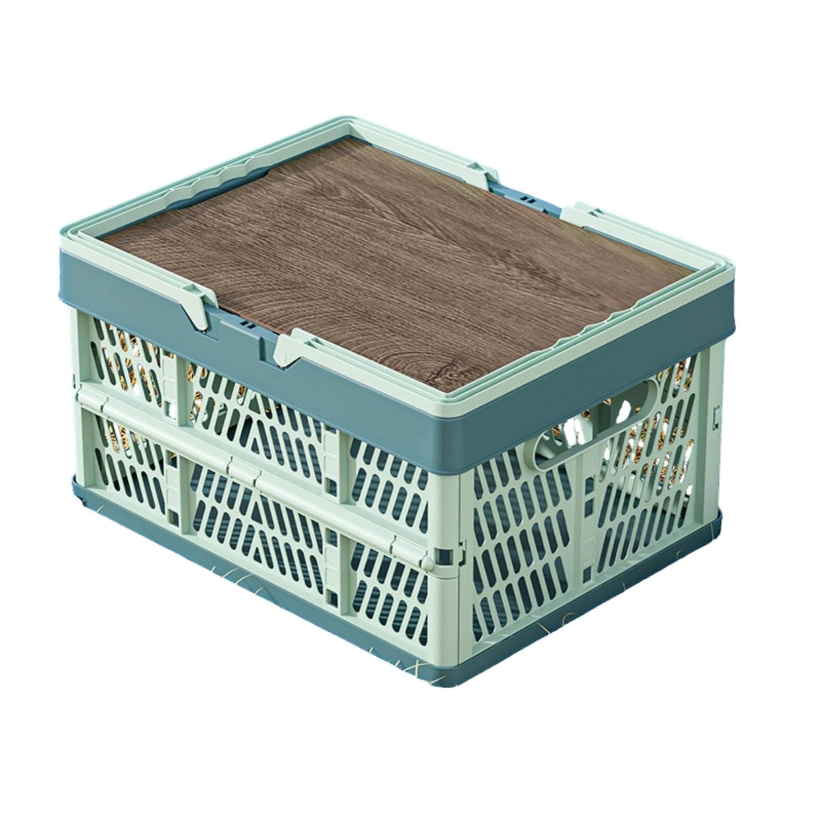 Mekalero ABS Portable Carrying Basket with Wooden Base and Cover for Indoor Outdoor Use Easy to Store Household Storage Planner
