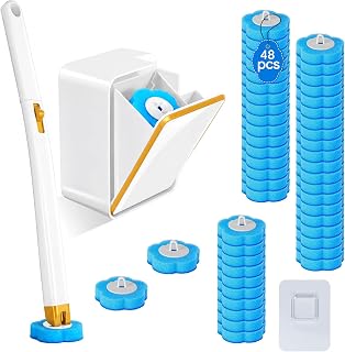 Vicloon Toilet Brush, Disposable Toilet Brush with 48 Cleaning Refills and Long Handle, Toilet Brush with Bathroom Holder, Toilet Brush with Detergent, Bathroom Accessories for