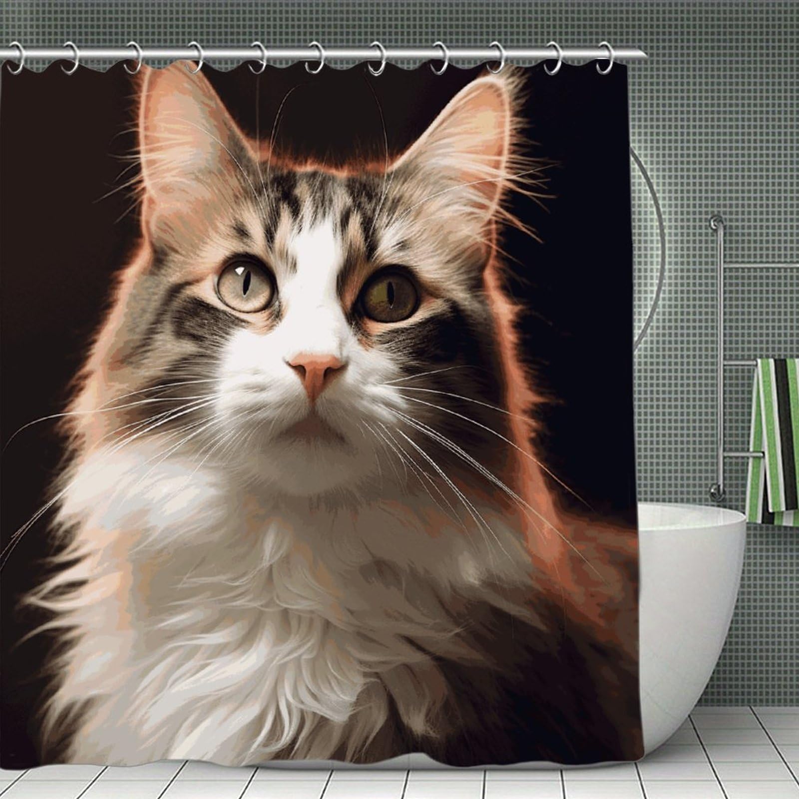 FekiLoot Cat Shower Curtain with Hooks Modern Farmhouse Bathroom Curtain Waterproof Cloth Bath Curtains Cute Washable Blackout Privacy Curtains for Bathroom Bathtub 70.8"x70.8"