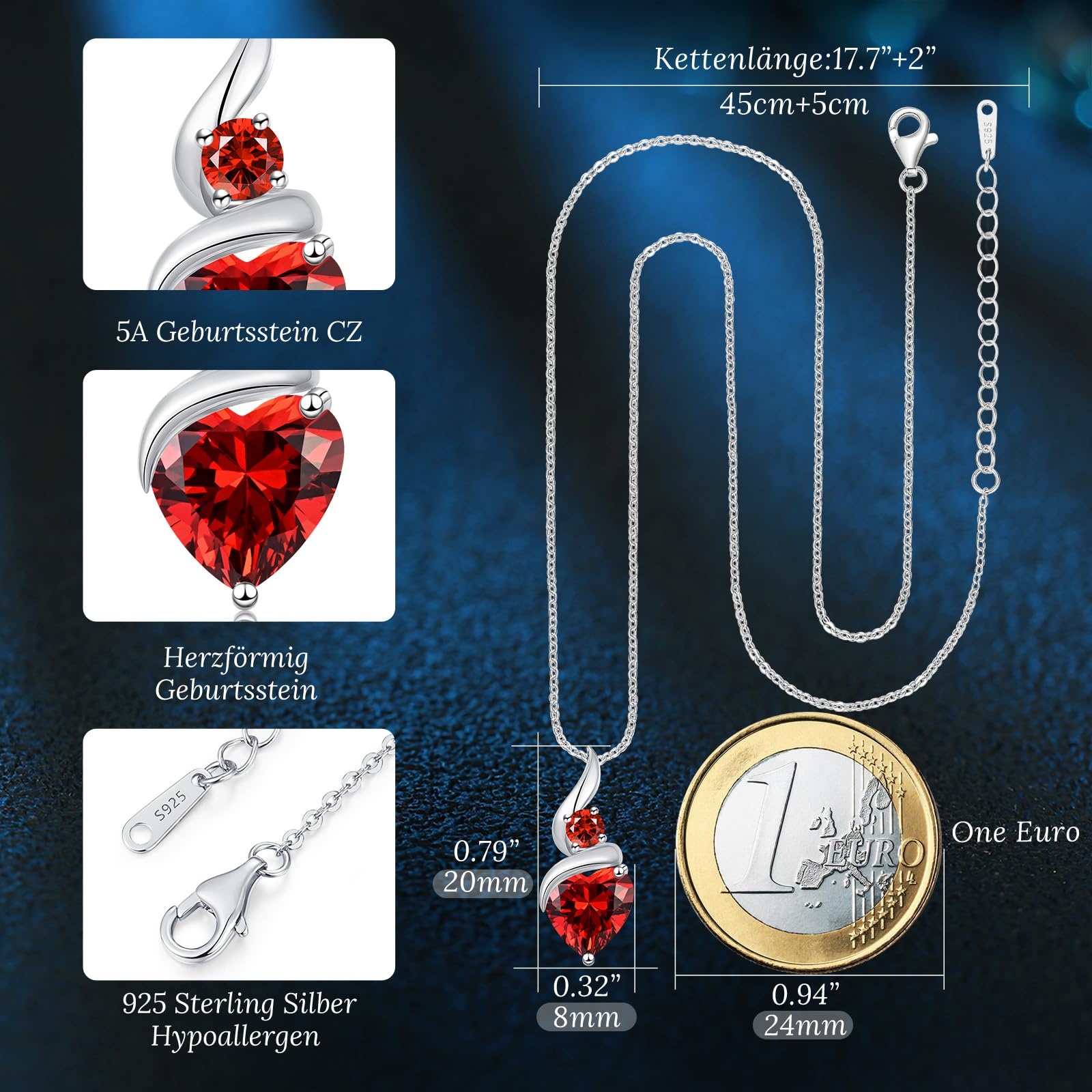 LOUISA SECRET Regalo di San Valentino per lei Pendente Infinity Heart da donna in argento sterling 925 con pietra portafortuna Collana Flame of the Heart da donna, Natale o compleanno per donne