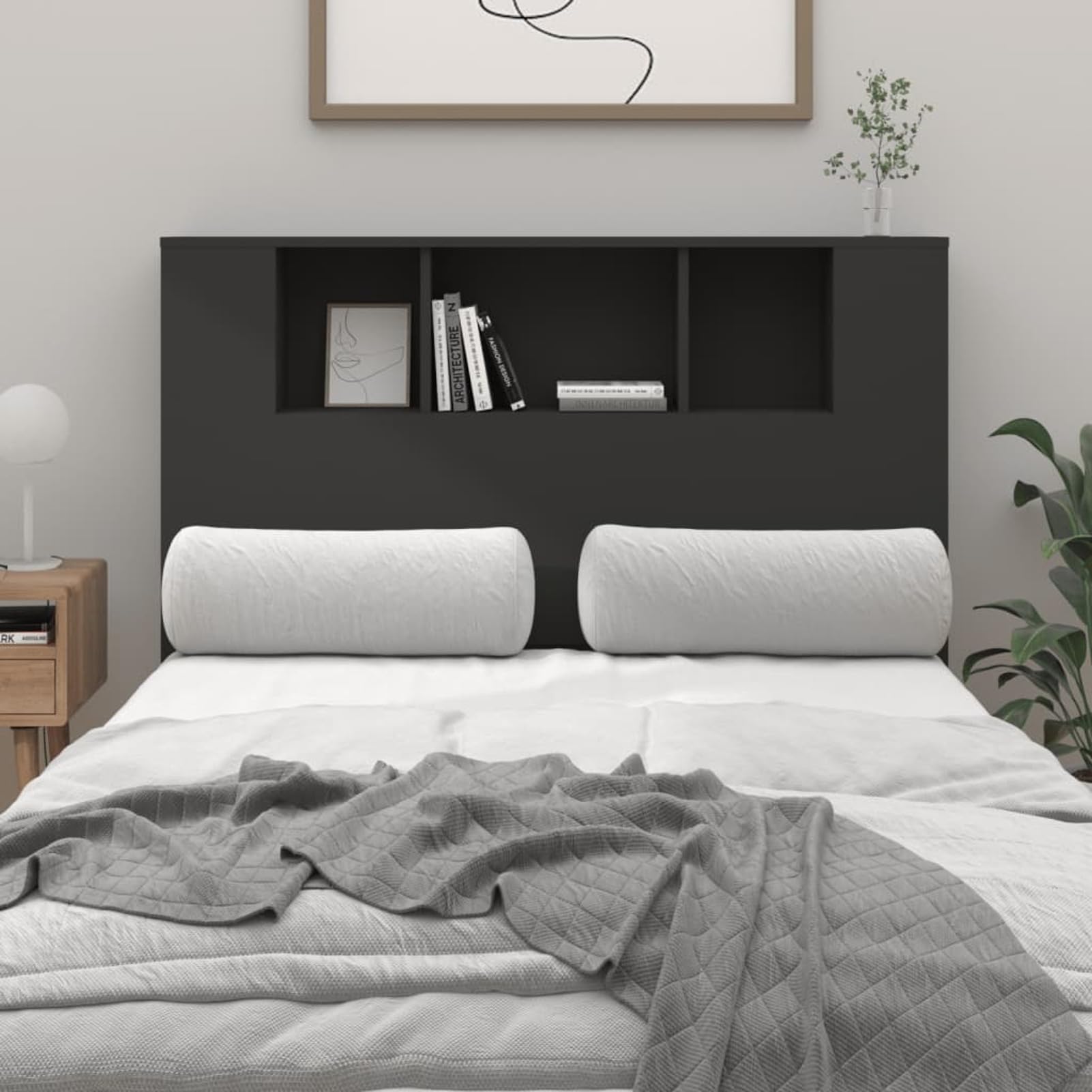 Keyroto Cabecero cama individual 120 cm cabecero cama con caja cabeza de dormitorio-negro-120x19x103,5 cm