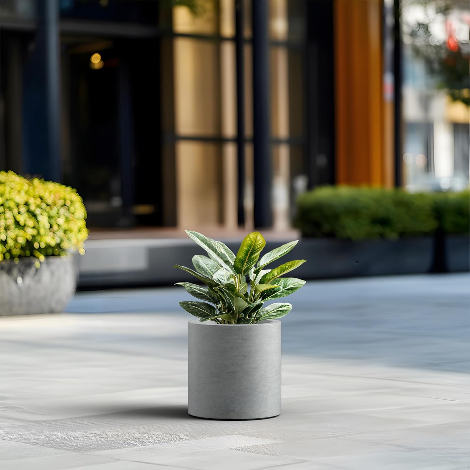 Kante 9.8" Cone-Style Concrete Planter Set of 3, Round Garden Pot with Drainage System for Indoor Outdoor Use, Suitable for Flower, Trees, Succulents, Concrete Gray