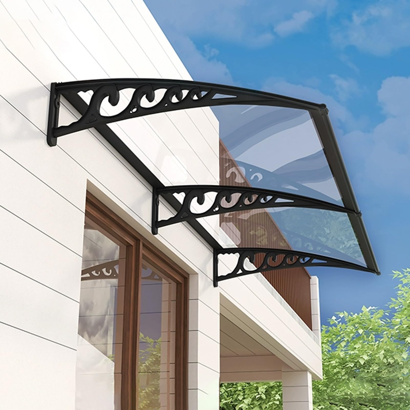 Auvent pour porte d'entrée en polycarbonate transparent - Marquise de protection pluie et neige