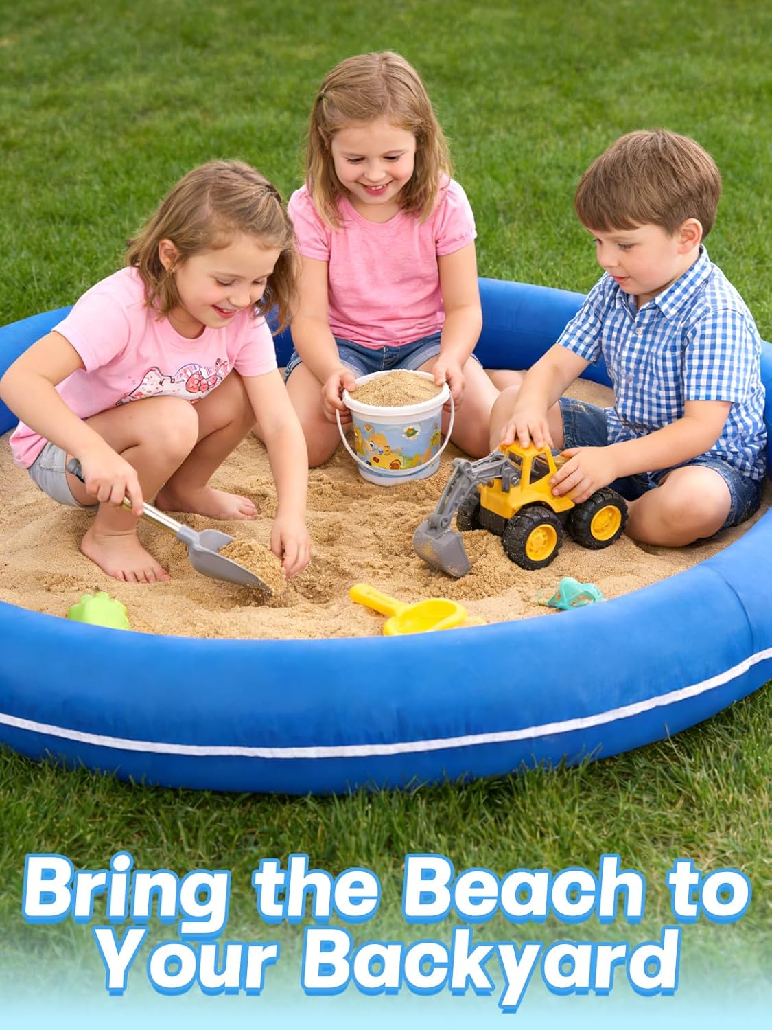 56in Large Inflatable Sandbox with Cover - No Assembly Required Sand Box Toys for Kids 1-3 Ages 4-8, Boys and Girls Gifts for Kids Backyard Garden Patio Play