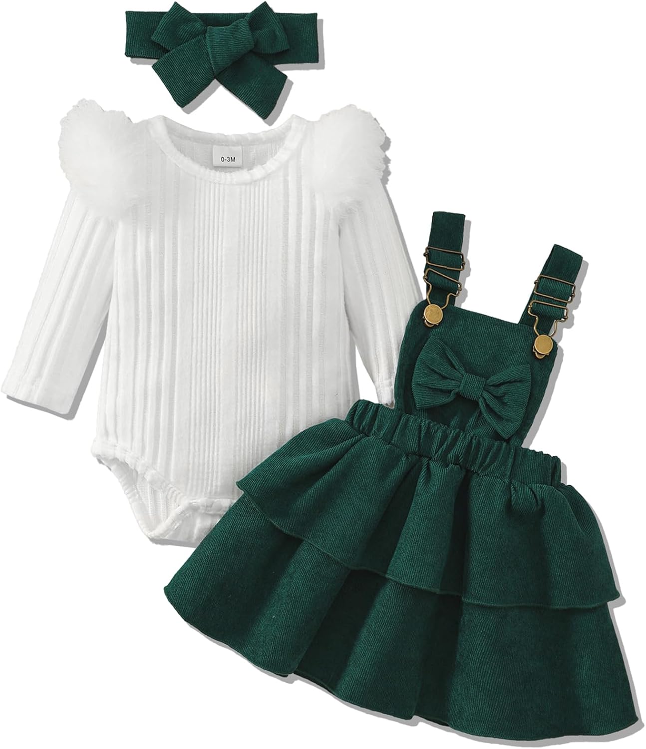 Baby Girl Fall Winter Skirt Set Newborn Overall Dress Long Sleeve Ribbed Romper Suspender Skirts 3Pcs Outfits