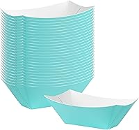 Vista 47 de Bio Tek Botes de papel de 4 onzas, 400 bandejas desechables #25 para alimentos, forro de polietileno, canastas de alimentos de papel turquesa