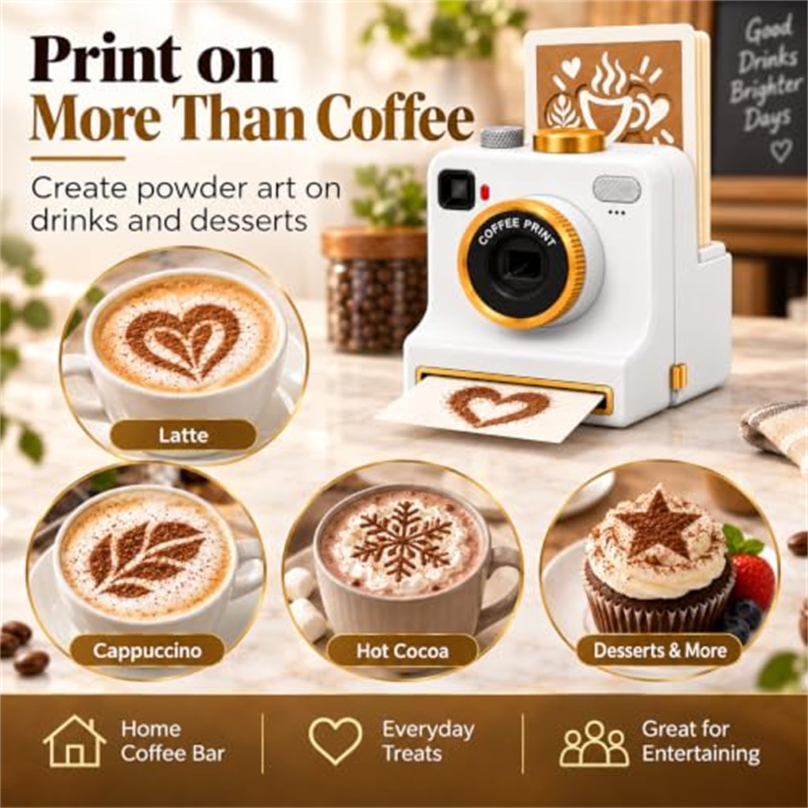 3D-gedruckte Latte-Art-Kamera, inklusive 12 Latte-Art-Karten (weiß) (D)
