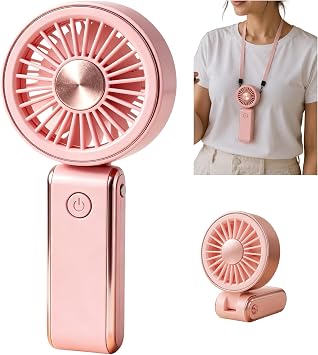 Coverzone Mini El Fan  | 3 H z Modu, 90  Ayarlanabilir, Boyun Ask l , 15 cm Kompakt Ta nabilir Fan, USB  arjl , Seyahat, Ofis ve G nl k, Serinletici Etki, YM88265 Pembe