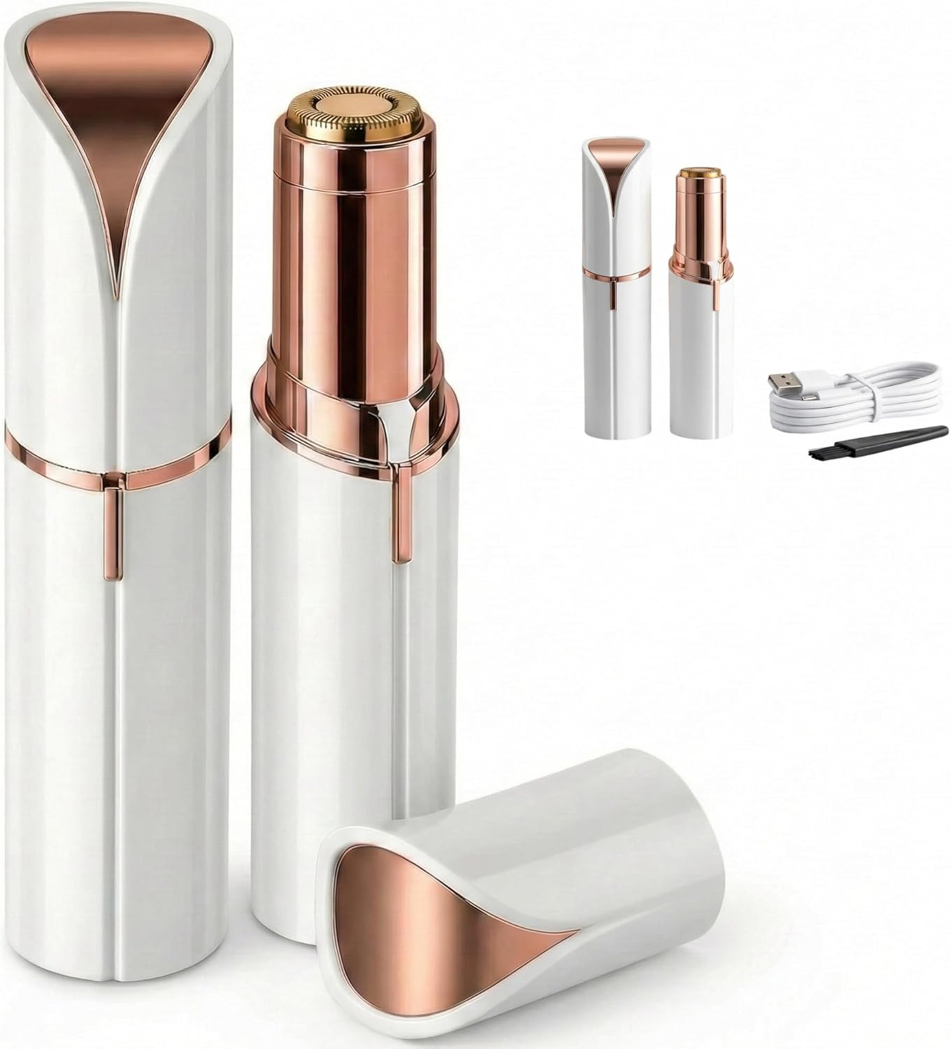 Depilador Facial Feminino Portátil Recarregável USB com Luz LED – Removedor de Pelos Estilo Batom para Buço, Sobrancelhas e Rosto