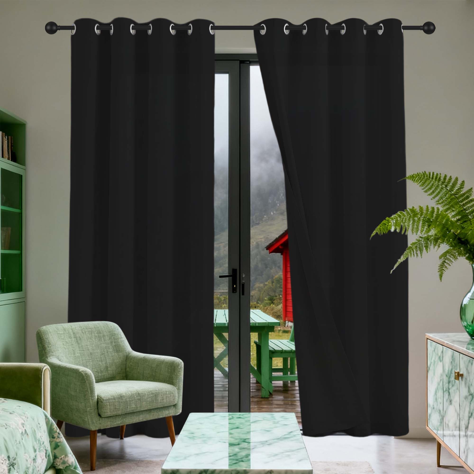 Rideau à oeillets tissu doux infroissable rideau isolant thermique noir 150 x 182 cm