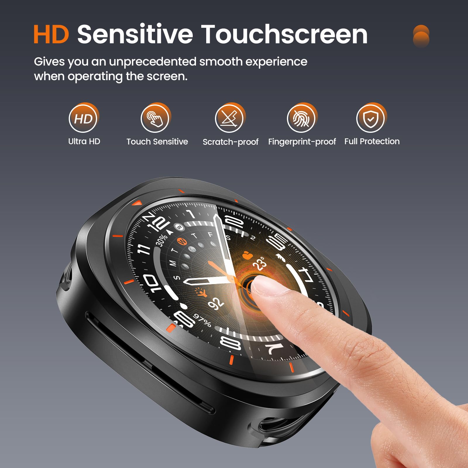 LETOID Coque 3 en 1 en métal pour Samsung Galaxy Watch Ultra/Ultra 2 47 mm, protection d'écran en acier inoxydable, coque arrière rigide en polycarbonate et film en verre trempé 9H pour 7 Ultra & 8