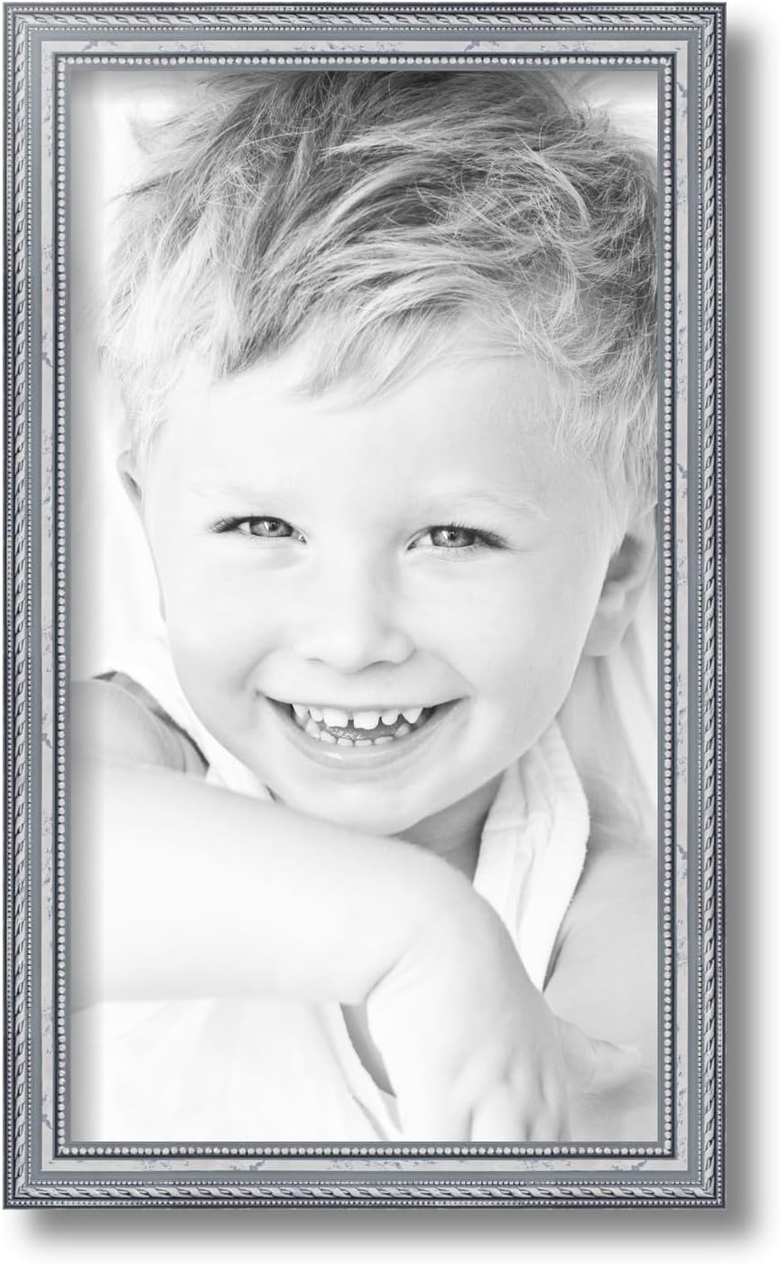 ArtToFrames 9x16 Inch Silver Picture Frame, This 1" Custom Wood Poster Frame is Ornate SIlver, for Your Art or Photos - Comes with Regular Glass, 2WOM80801-SLV-9x16