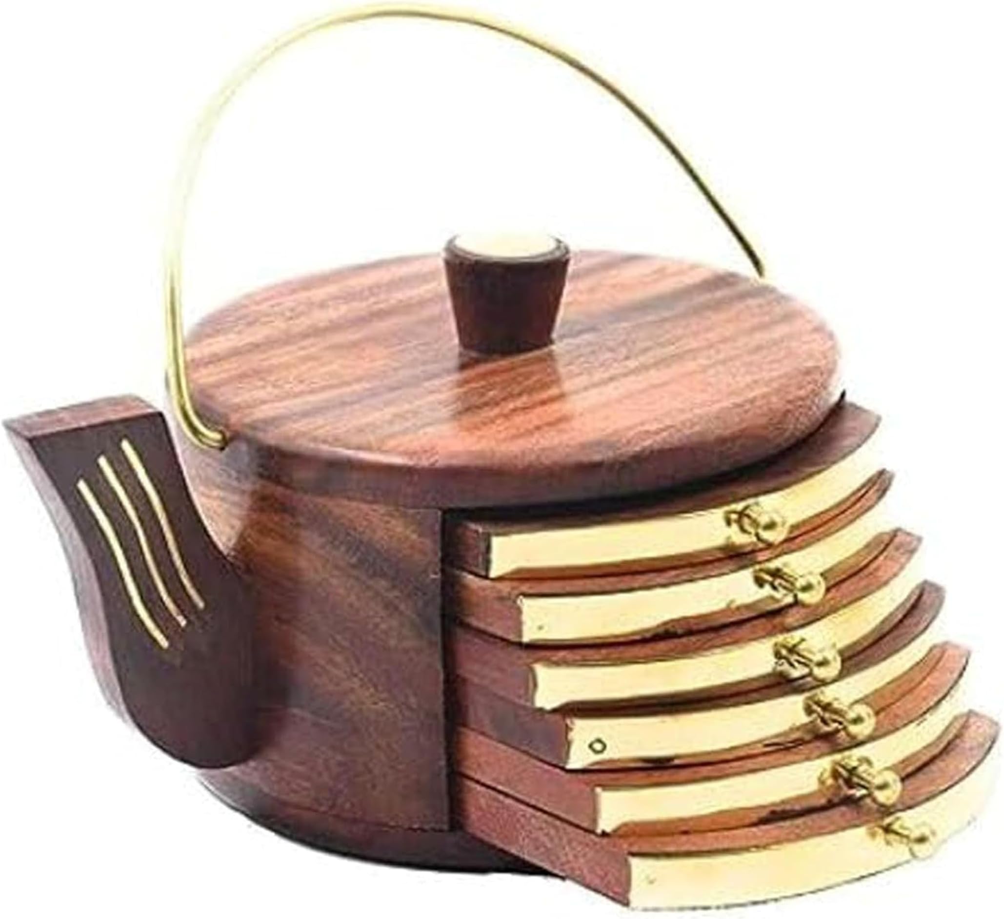 Fantastic Set of Wood Coasters in The Shape of Kettles for Decorating Your Office and Dining Room It is Simple to Clean, Maintain, and roll up for Storage.Brown