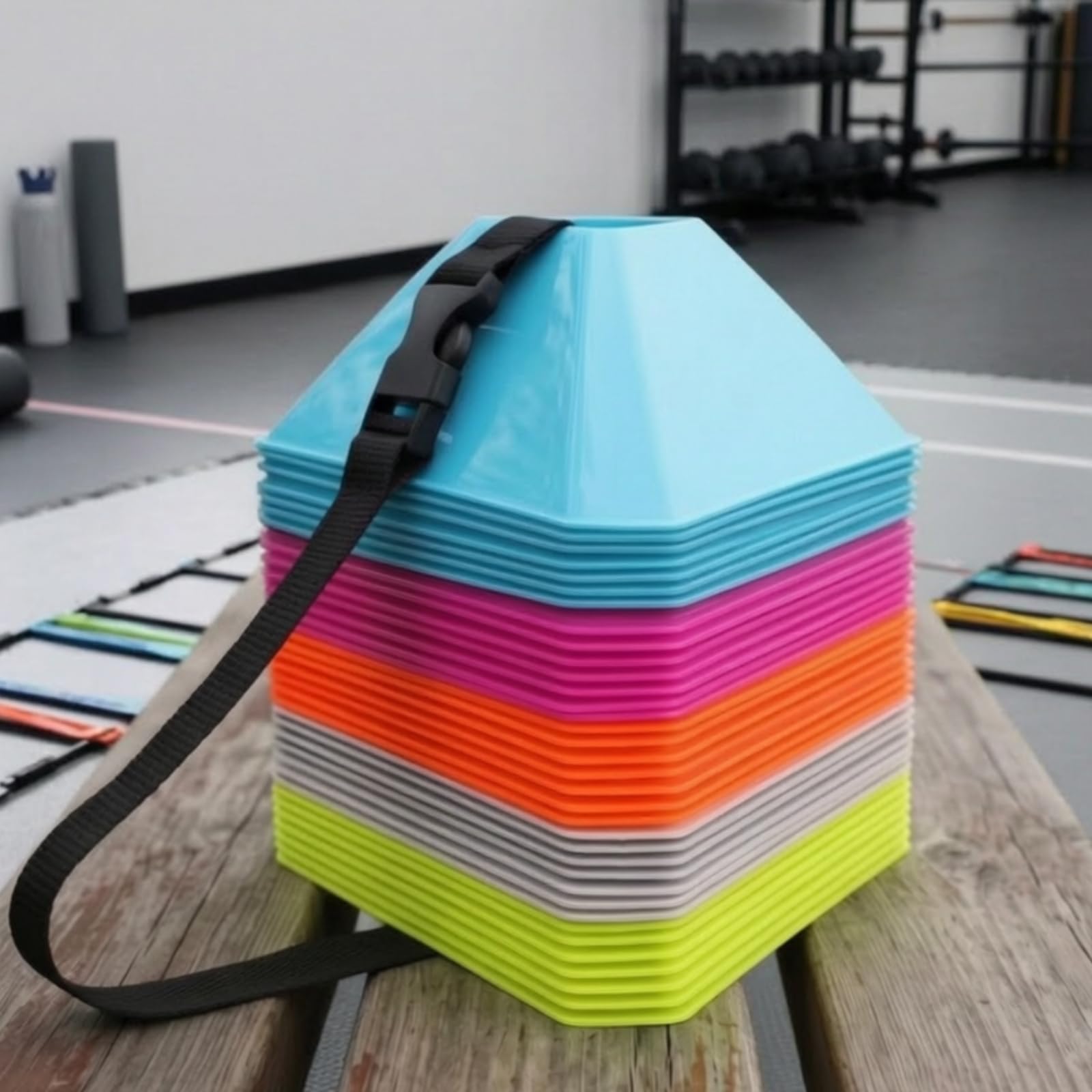 50 Pezzi Colori Vivaci | Alta Visibilità, Cinesini, Impilabili, Attrezzatura Sportiva, per Allenamento di Agilità, Pcanestro, Squadre