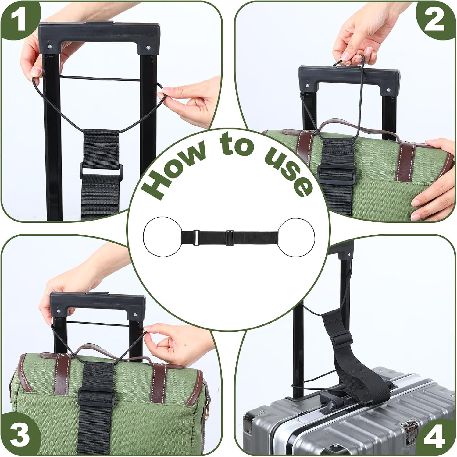 2 Pack Add a Bag Luggage Straps, Luggage Straps Bags Bungee Easy to Travel Suitcase Elastic Strap Belt for Add a Bag High Elastic Adjustable Traveling Luggages Accessories (Black)