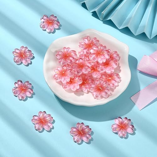 Miniatura 4 de LiQunSweet 20 cuentas sueltas de flor de cerezo oriental rosa con parte trasera plana para hacer joyas, manualidades, adornos de álbumes de recortes