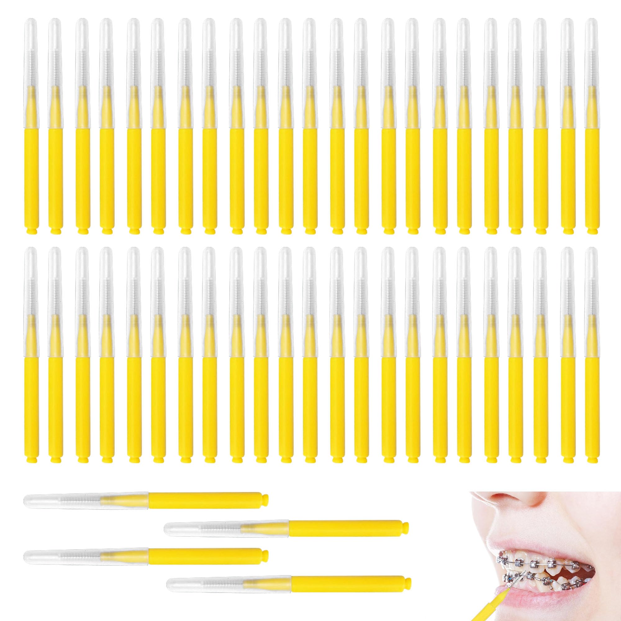 50Pcs Interdental Brushes Yellow, Dental Brushes, Dental Toothpicks, Interdental Floss Picks, Between Teeth Toothbrush Care Tools for Oral Care, Easy and Thorough Teeth Cleaning (0.5mm)-picture-39