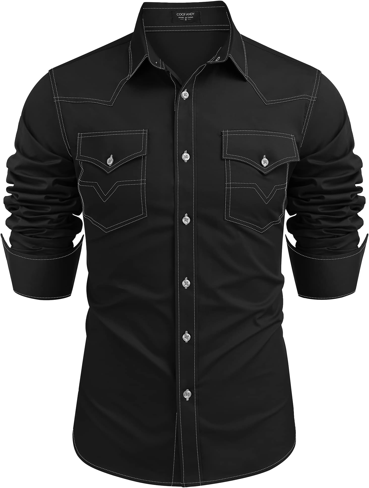 Men's Western Cowboy Shirts Long Sleeve Cotton Casual Button Down Work Shirt with Pockets