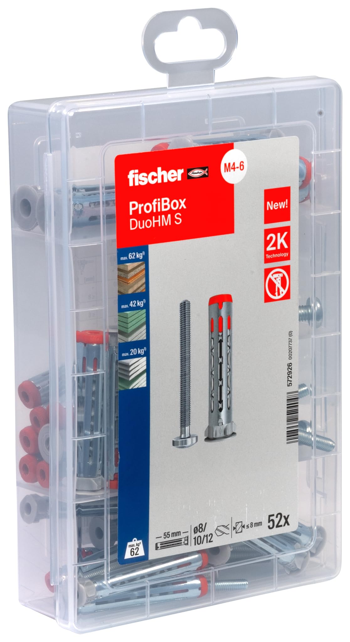 Fischer Silver Professional Box Cavity Dowel Duohm + Screw Pz, Tool Box With 52 Dowels And Screws, Plate Anchors For Attaching Tv Brackets, Lights, Etc. In Panel Building Materials, Practical Set