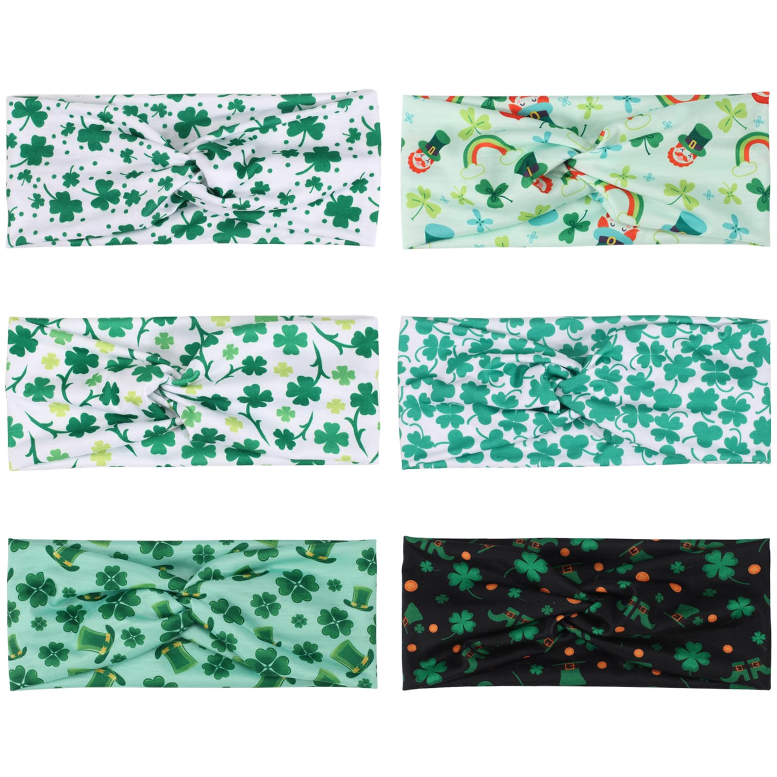 Ardorchid6 Pack St.Patrick's Day Headbands Irish Green Shamrock Hair Accessories for Women Girls Gifts Twist Knot Turban Celebration Party Headwraps