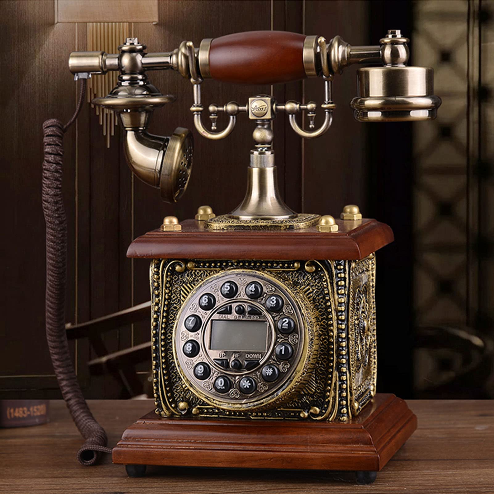 Telefono Fisso in Stile Classico Telefono Antico retrò con cornetta per l'arredamento di casa e Ufficio con quadrante a Pulsante (Vivavoce + Doppia suoneria)