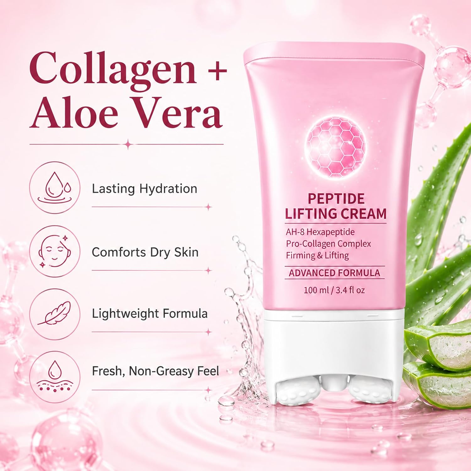 Orelvique Neck Firming Cream with Roller, Tightening and Lifting Neck Cream, Peptide and Collagen for Crepey Skin, Smooth & Moisturizing Cream, Ah-8 Neck Firming Cream for Women, 3.4 Fl.oz
