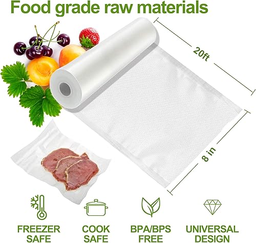 Miniatura 3 de Bolsas selladoras al vacío  8 pulgadas x 20 pies (3 rollos)  Rollos de calidad comercial Sous Vide & Food Saver, reutilizables y redimensionables,