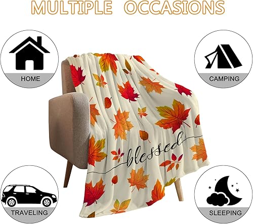 Miniatura 4 de YeeJu Manta decorativa de otoño, pequeña manta de Acción de Gracias con hojas de arce de otoño, manta para mascotas, sofá, cama, para exteriores,