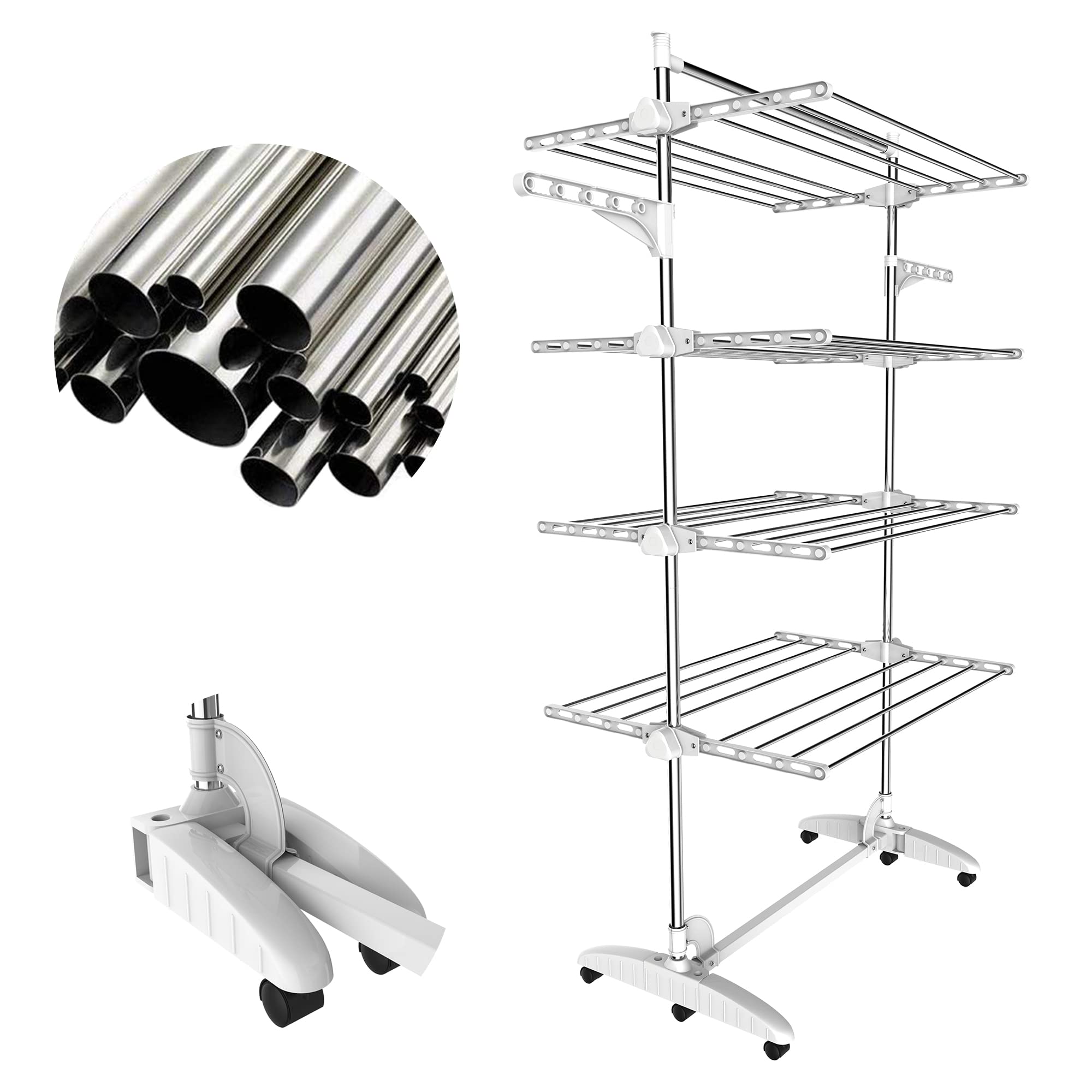 Todeco 4 Tier Clothes Airer, Folding Stainless Steel Laundry Drying