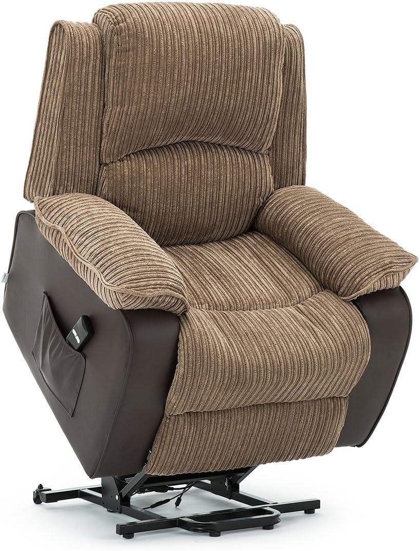 More4Homes POSTANA JUMBO CORD FABRIC RISE RECLINER ARMCHAIR ELECTRIC LIFT RISER CHAIR (Brown)