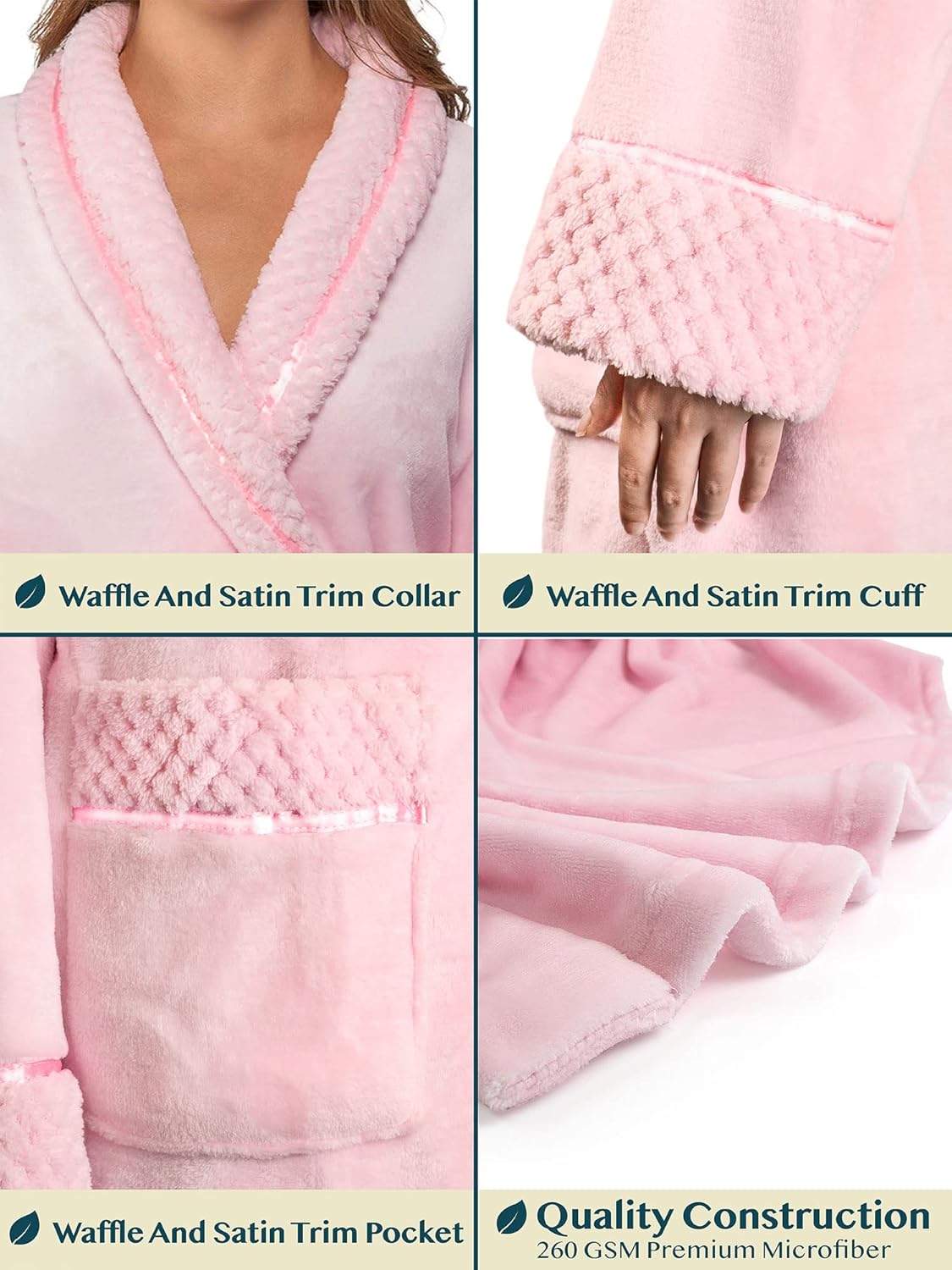 PAVILIA Soft Plush Women Fleece Robe, Cozy Warm Bathrobe, Fuzzy Female Long Spa Robe - Image 4