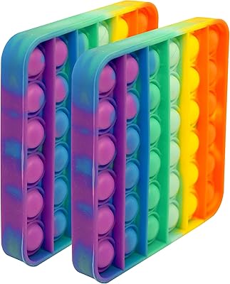 Giggle Time Bubble Push Poppers - 2 Pack - Sensory Fidget Toys - Relieves Stress & Anxiety, Autism ADHD Fidget Toys for Kids and Adults, Silicone Sensory Pods, 4.6 x 4.6 Inches Rainbow Color