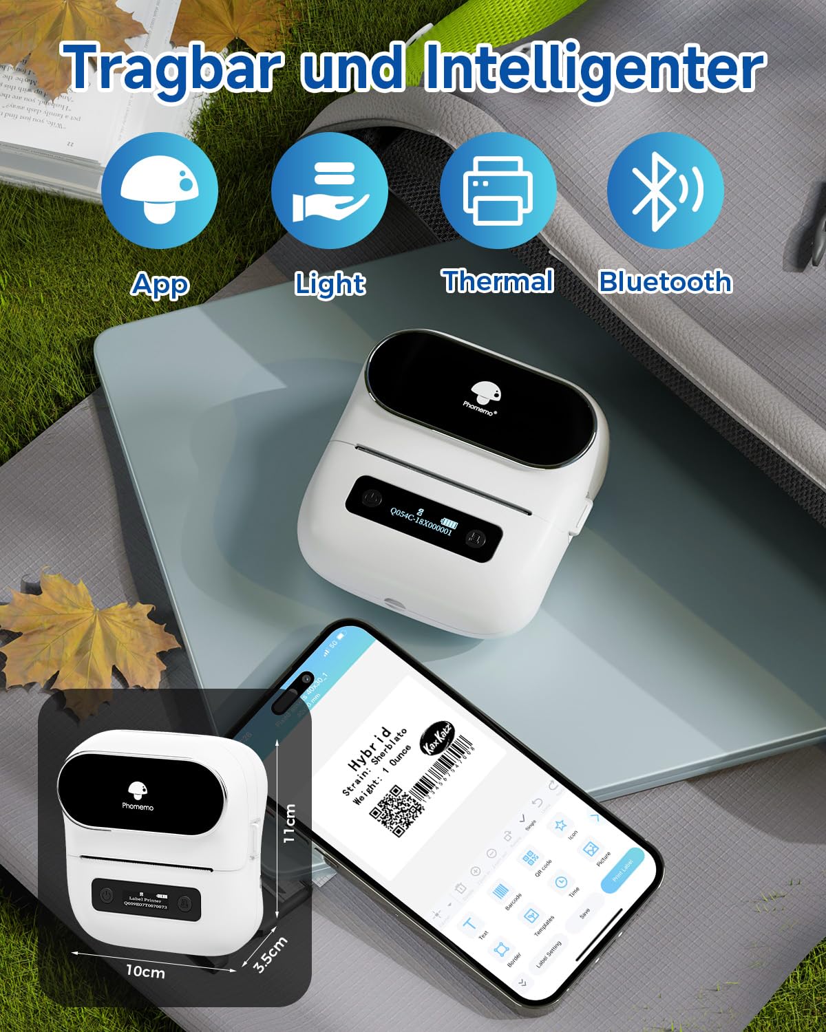 Phomemo M220 drukarka etykiet Bluetooth, przenośne urządzenie do etykietowania, drukarka etykiet do domu, biura i małych firm, obsługa telefonów i PC, z 3 rolkami etykiet
