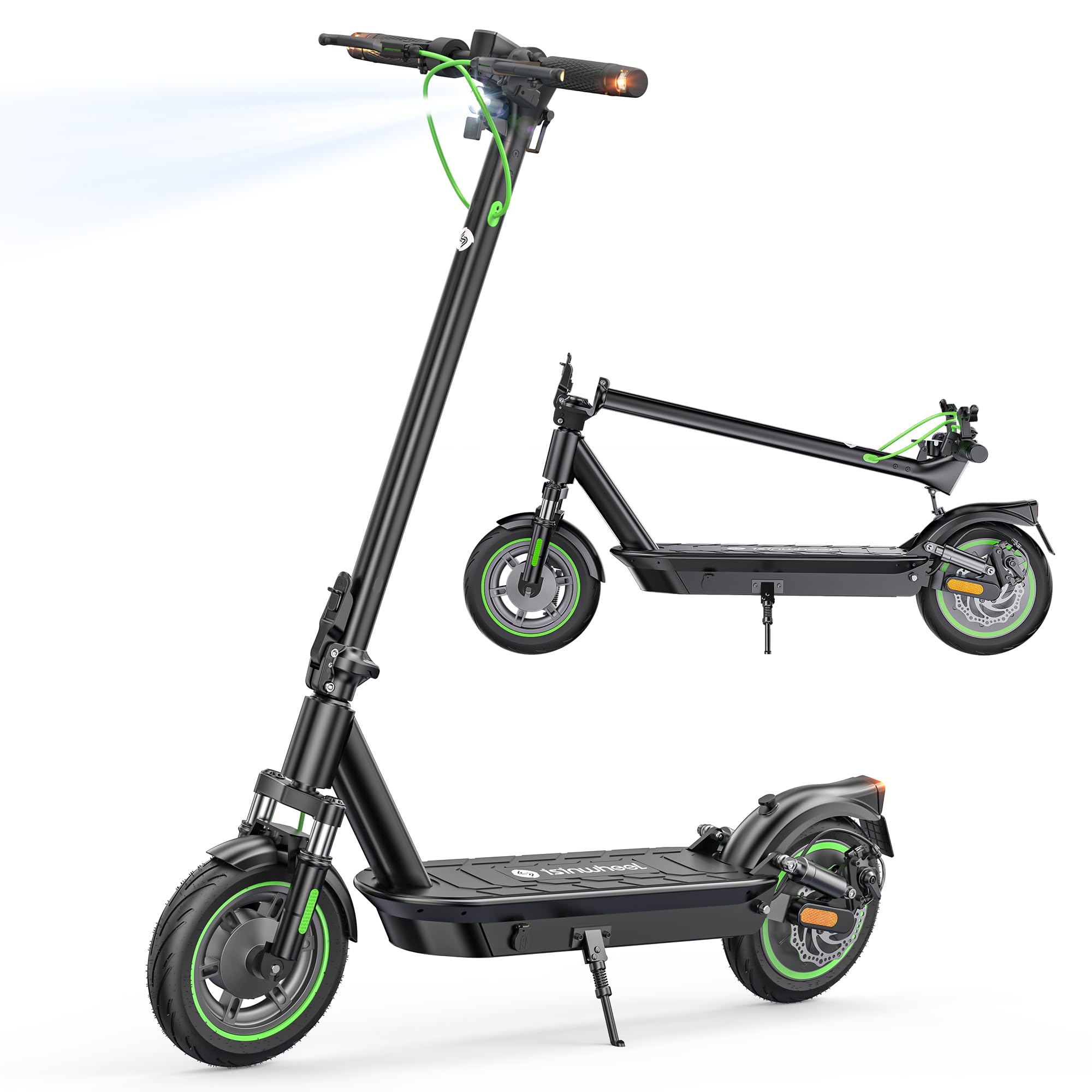 isinwheel Trottinette S10Plus E avec autorisation de Circulation routière ABE, Moteur 500 W, Batterie 15 Ah jusqu'à 60 km, pneus de 10 Pouces, Amortissement renforcé, Clignotant, Application et écran