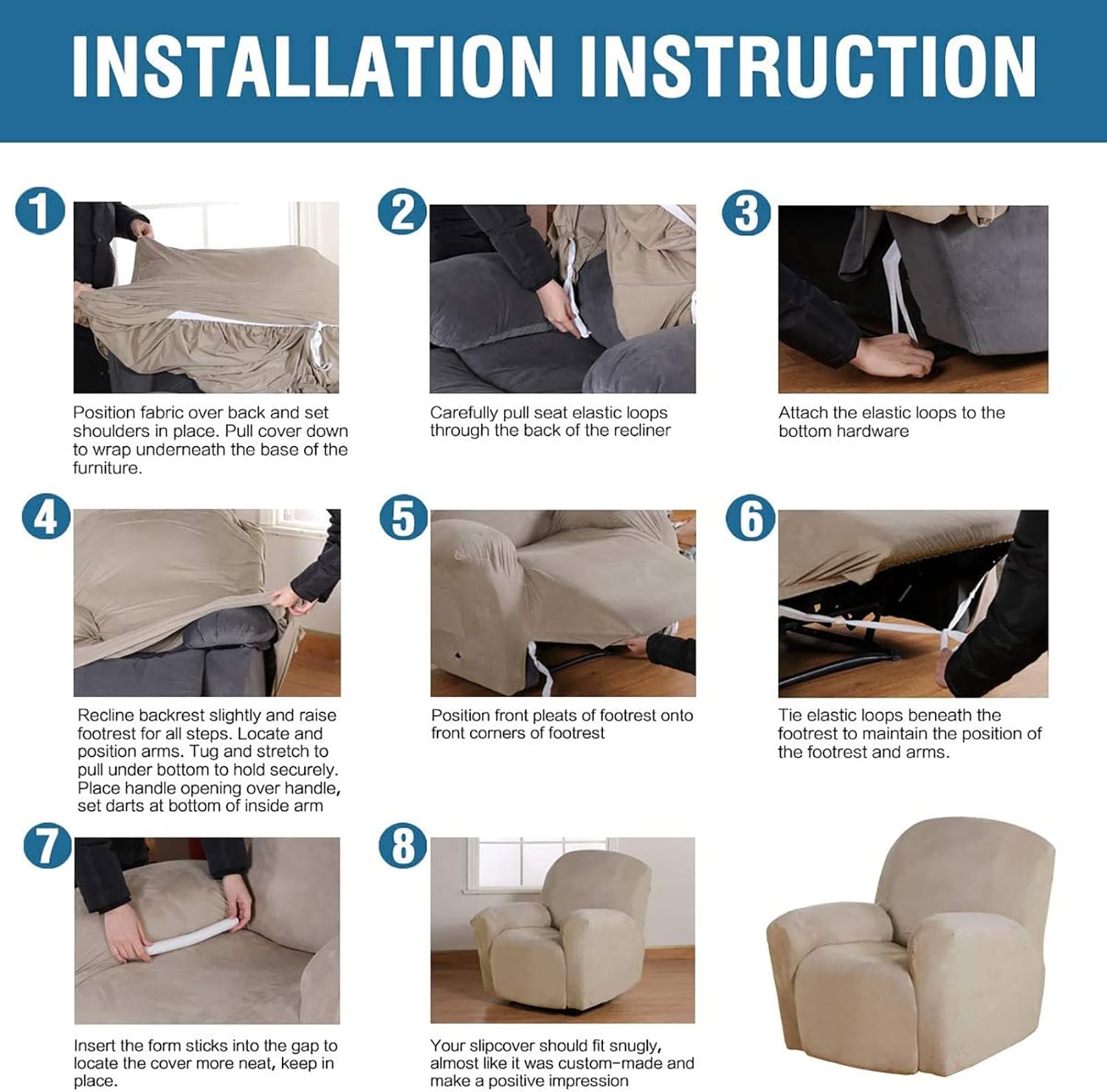 Velvet recliner chair covers, 1-Pieces Stretch recliner covers for recliner chair with Pockets Stretch Couch Cover Slipcovers Furniture Protector Jacquard Fabric Small Checks ( Color : Dark Blue )