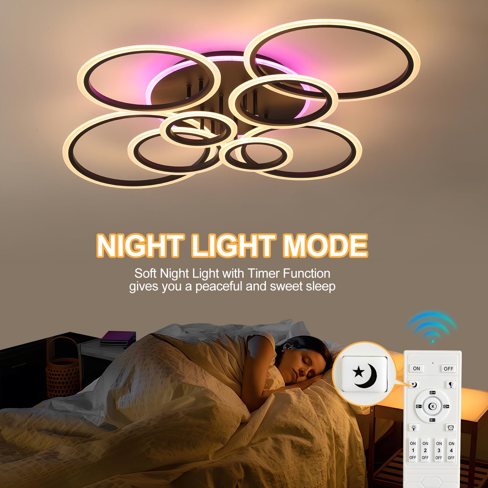 LED Deckenleuchte Schwarz 80W,8-Ringe Deckenlampe Dimmbar | 3000-6000K Moderne Wohnzimmer Deckenleuchte mit Fernbedienung und Memory Funktion,105×85cm für Schlafzimmer Küche Flur