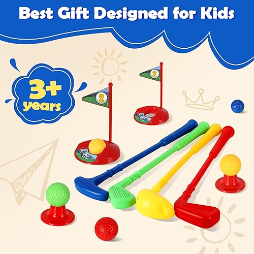 Miniatura 7 de SUPER JOY Juego de golf para niños pequeños, carrito de golf para niños con 4 palos y 8 bolas, juguetes de golf para interiores y exteriores, para