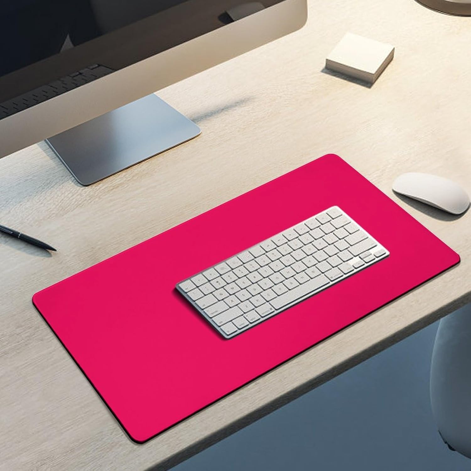 Desk Pad Large Mouse Pads, Solid Bright Hot Pink Desk Mat for Computer Laptop & Gaming Desk Mousepad Writing Mat for Gamer,Office & Home 12 x 24inch