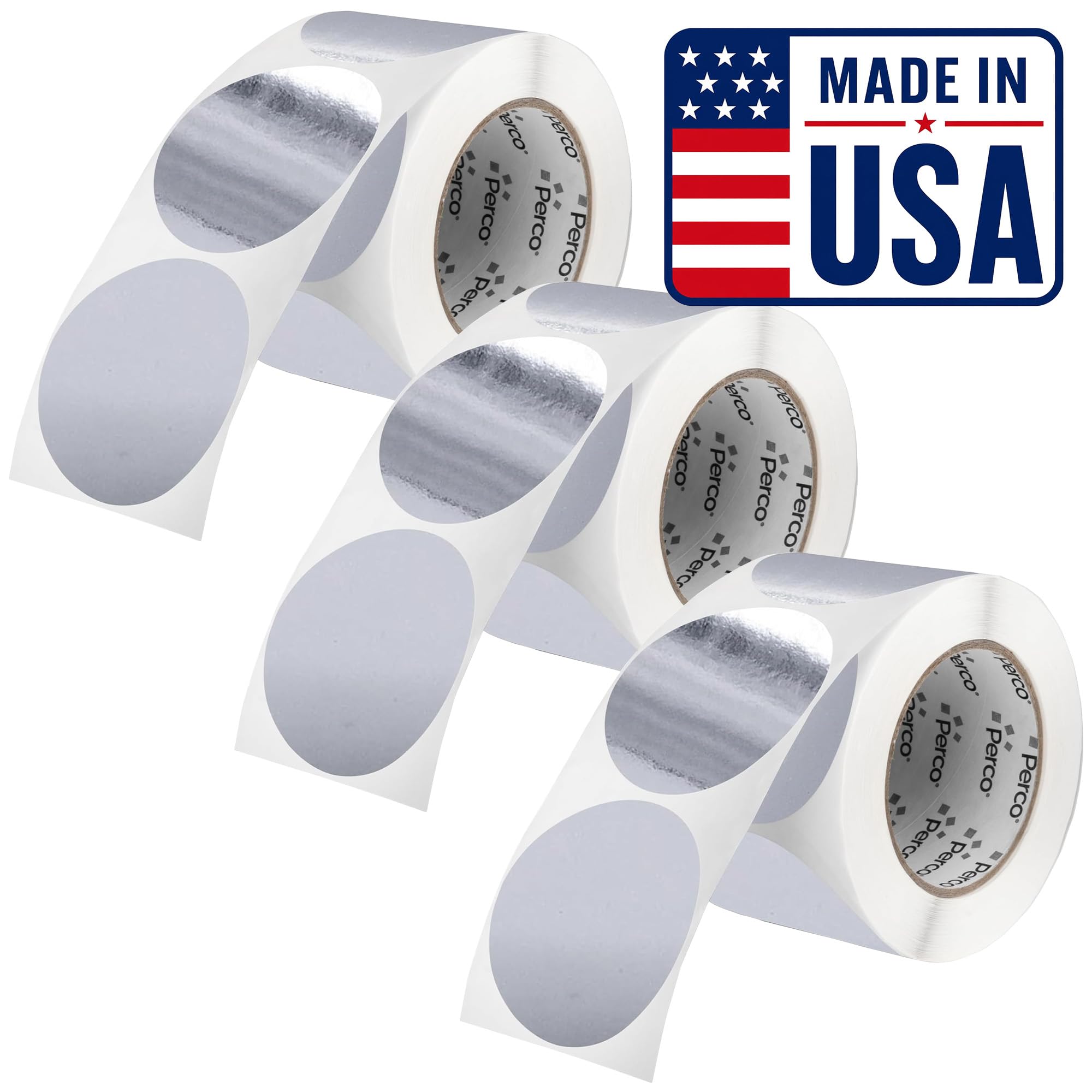 Perco Metallic Silver Perforated Round Circle Dot Sticker 3-Inch Labels — 3 Rolls, 1,500 Stickers - Asset Tags, Tech Labels &amp; Modern Product Identification - Made in USA