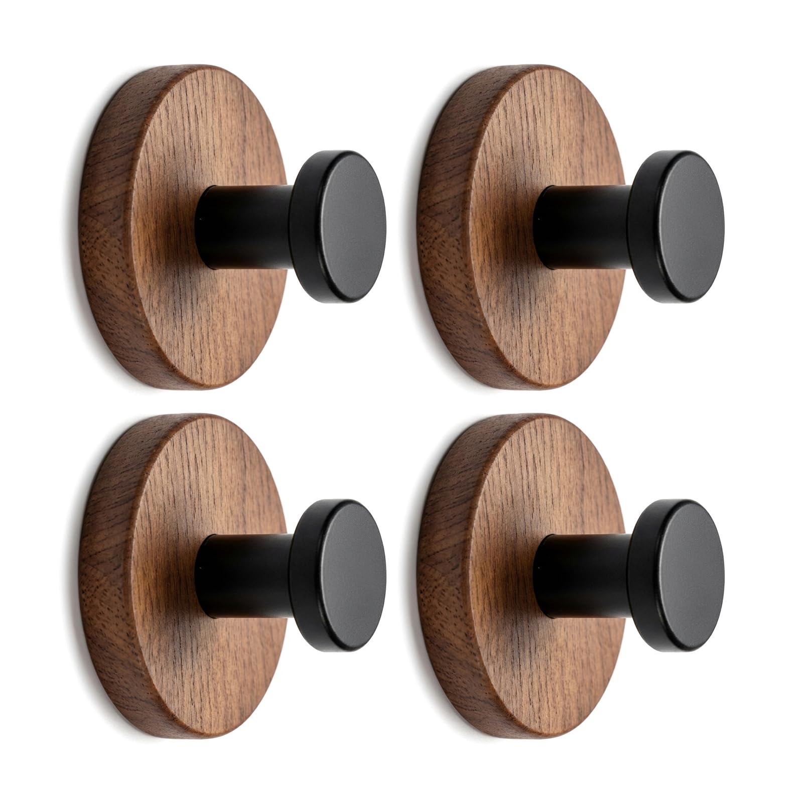 Zirax 4 Pcs Adhesive Hooks, Solid Wood Adhesive Hooks, for Hanging, Waterproof and No Drill Wall and Door Hooks, Suitable for Coats, Towels, Bathrobes, Hats, Bags, and Kitchen and Bathroom Storage
