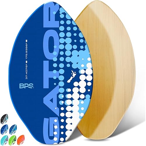 BPS New Zealand ‘Gator’ Skimboard with Colored EVA Grip Pad and High Gloss Clear Coat Wooden Skim Boards for Kids and Adults | Choose from 3 Sizes and Traction Pad Color