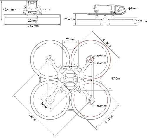 Miniatura 4 de BETAFPV Pavo20 - Marco Whoop sin escobillas con soporte digital HD VTX, distancia entre ejes de 3.543 in, conducto grueso PA12, instalación sin