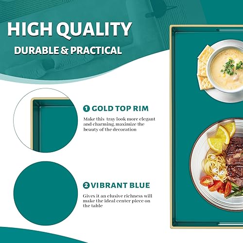 Miniatura 81 de MAONAME Bandeja decorativa, bandeja negra con asas, bandejas de mesa auxiliar, bandejas cuadradas de plástico para otomana, baño, cocina, 13 x 13 x