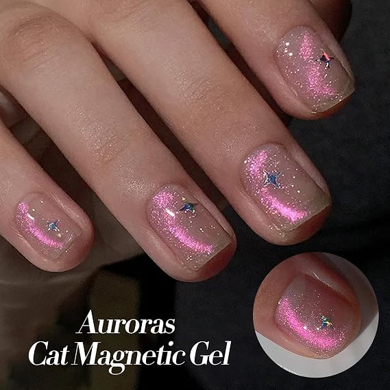 Born Pretty Cat Magnetic Eye Gel Nail Polish Aurora Mermaid Blue Purple Pink Yellow Red Gel Polish Glass Holographic Glitter Gel Nail Polish for Nail Art Manicure Salon DIY 6PCS 7ML