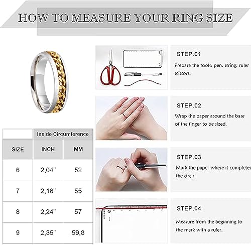 Miniatura 3 de Anillos giratorios de 0.236 in para hombres Anillos para aliviar la ansiedad y el estrés Anillos de acero inoxidable Anillo giratorio para mujer