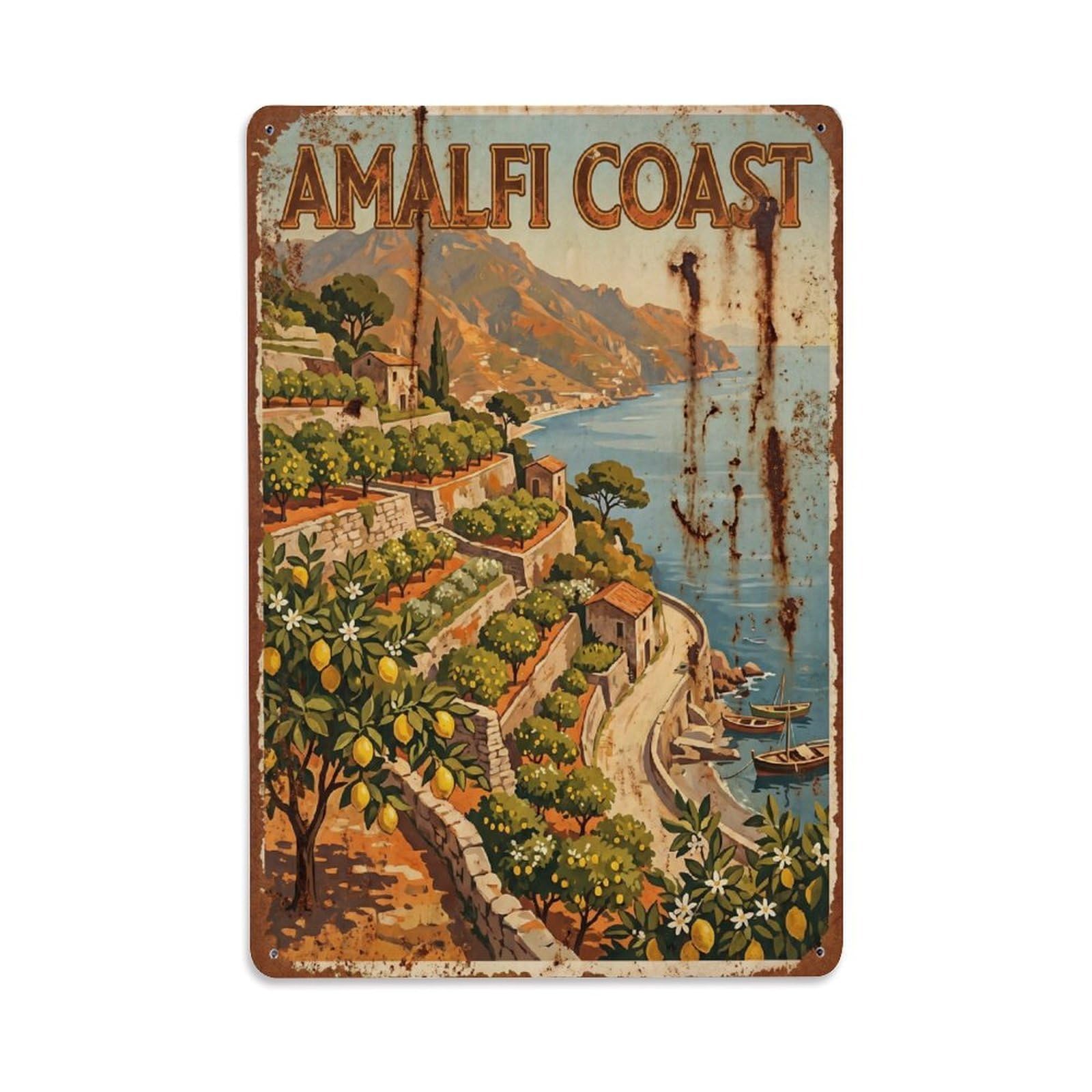 Vintage Travel Groves Italy Citrus Metal Tin Sign