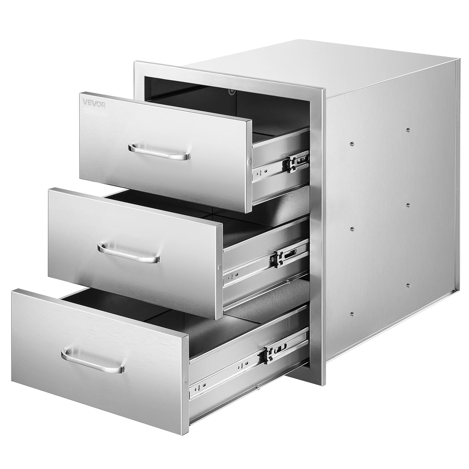 vevor outdoor kitchen drawers 18.11" w x 23.23" d x 23.23" h, triple-access stainless steel modular drawer cabinet with handles, bbq island drawer for outdoor kitchen or bbq island patio grill station