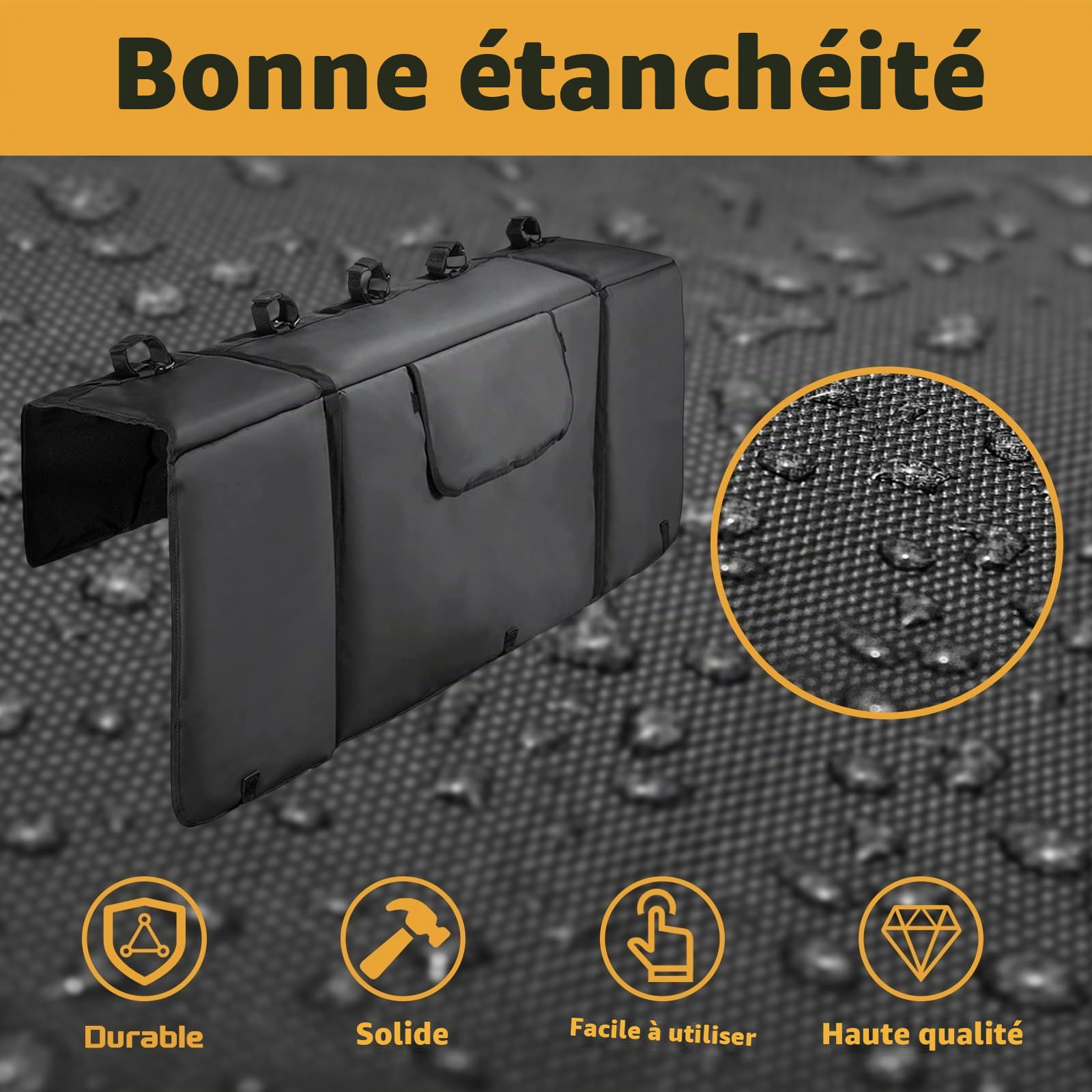 aleawol Tapis de protection pour hayon de 132,1 cm de large, tapis de protection pour hayon de pick-up peut contenir jusqu'à 5 vélos, tapis de vélo de camion avec 2 paquets d'outils, housse de hayon