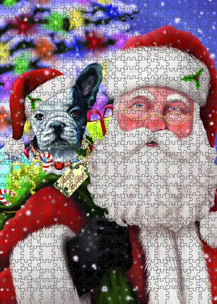 Christmas Santa with Presents and French Bulldog Jigsaw Puzzle for Adults - Animal Printed Interlocking Puzzle Game Artwork - Gift for Dog Lover's -1000 Pcs 29.5"x19.7", PZLE56476